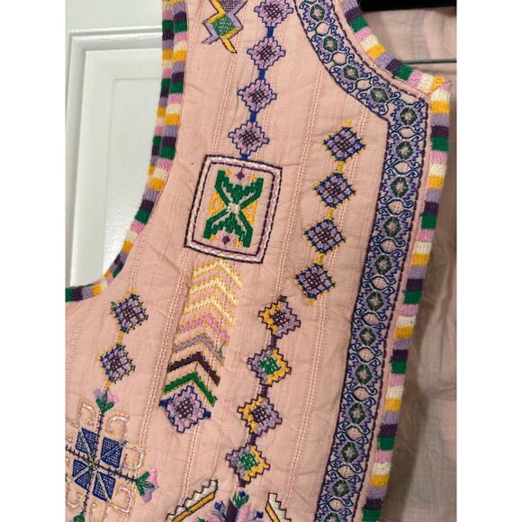 Zara Embroidered Vest Palm Tree Geometric Open Front Crop Pink Women's Large - Picture 5 of 6